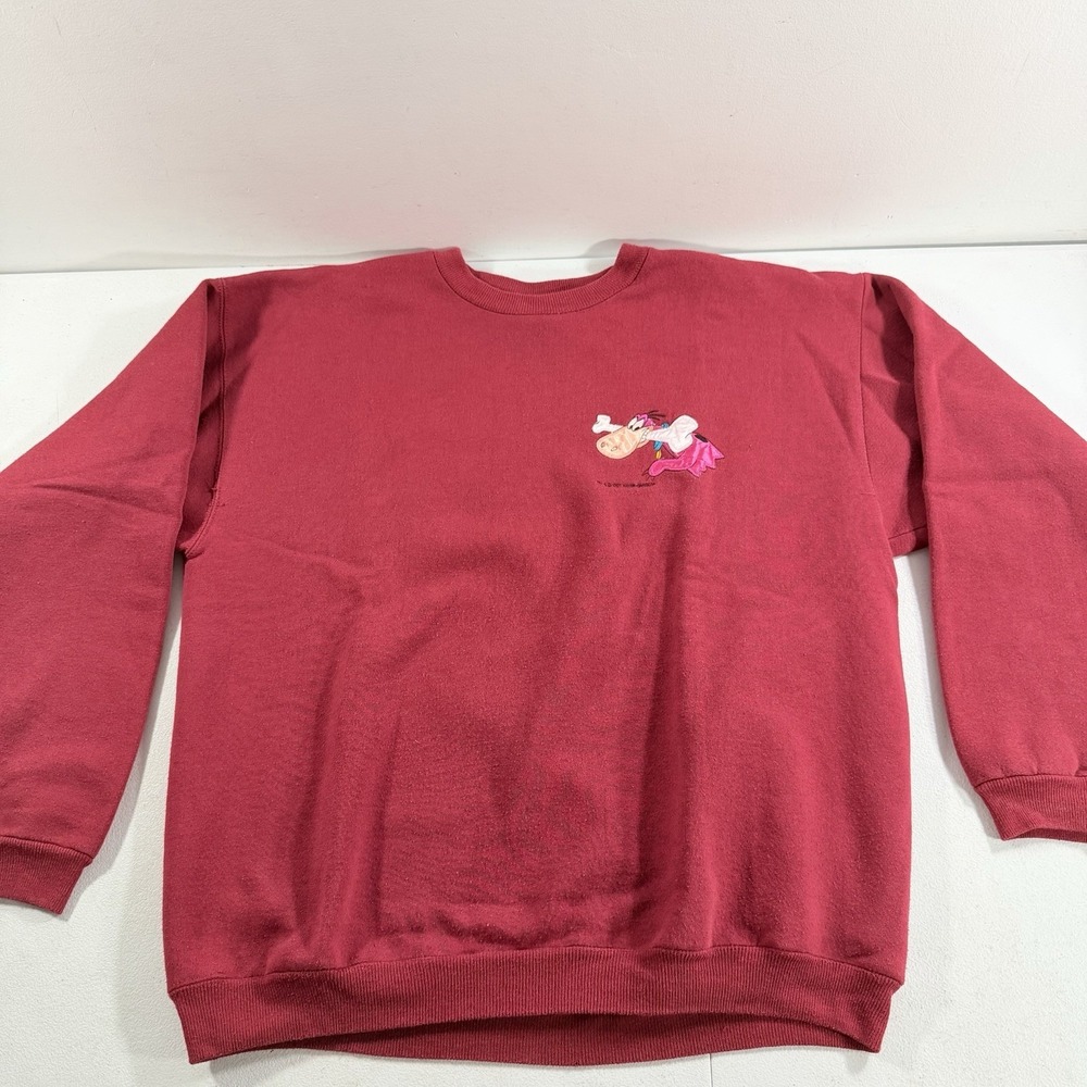 Vintage Cartoon Network Flintstones Dino Crewneck Sweatshirt 1997 L Maroon Red